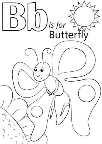 Letter b is for butterfly coloring page free printable coloring pages