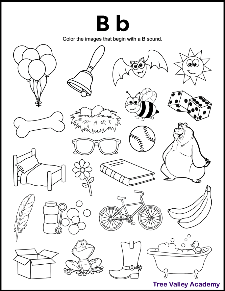 Letter b sound phonics worksheets