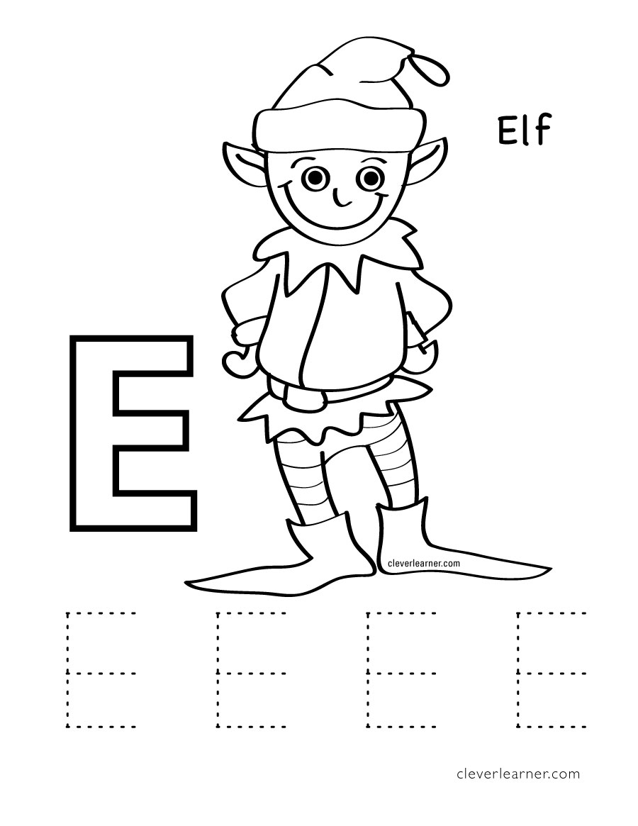 Letter e writing and coloring sheet