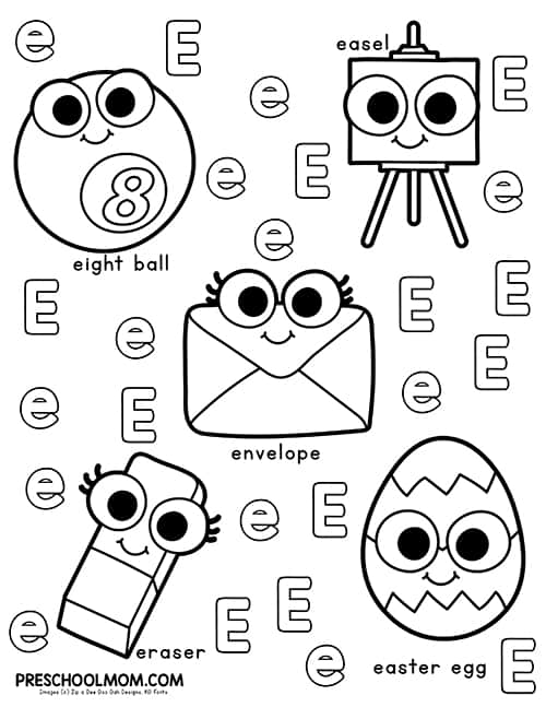 Letter e preschool printables