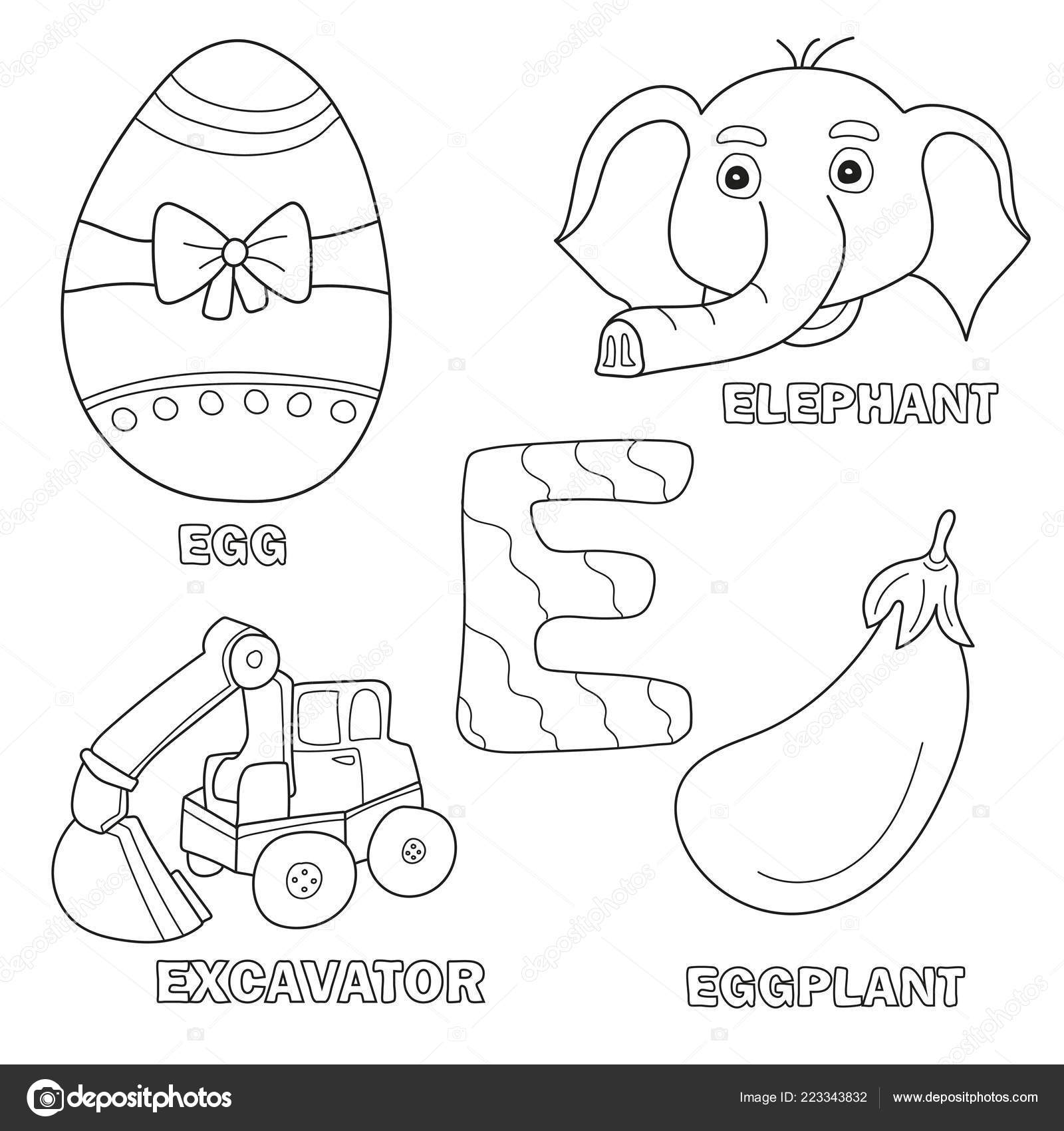 Kids alphabet coloring book page with outlined clip arts letter e stock vector by brill