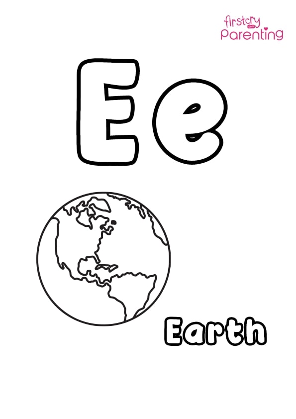 E for earth coloring page for kids