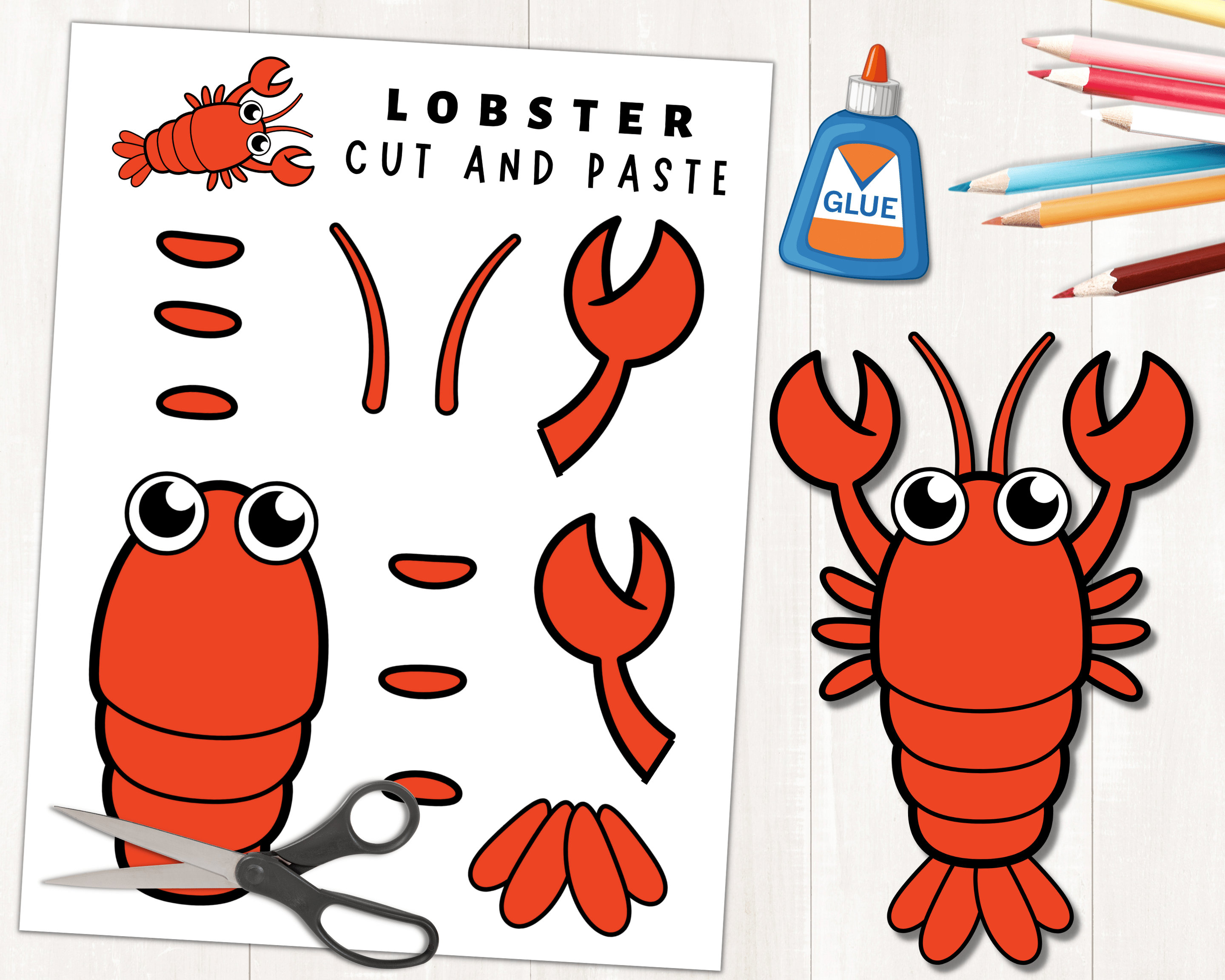 Lobster craft for kids ocean habitat activities ocean animal craft color cut and paste build a lobster printable template pdf