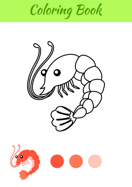 Coloring page happy shrimp coloring book for kids educational activity for preschool years kids and toddlers with cute animal flat cartoon colorful vector illustration stock illustration