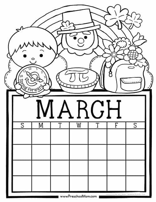 Preschool monthly calendar printables