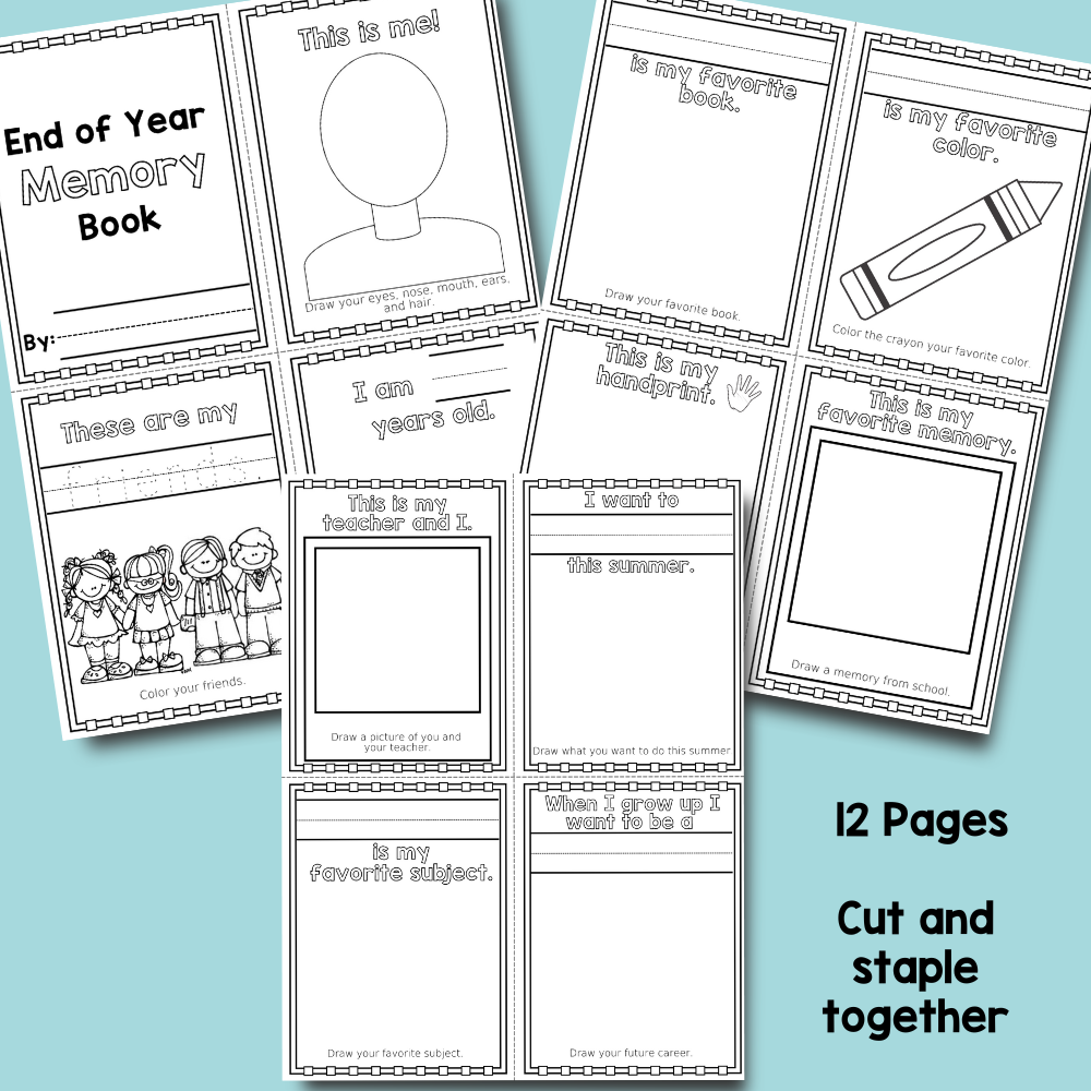 End of the school year free printable mini memory book