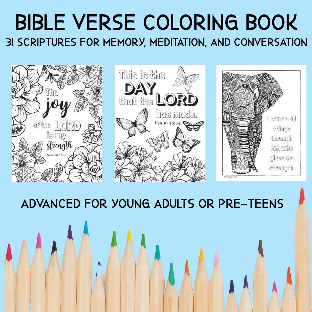 Bible memory verse coloring book pages download only