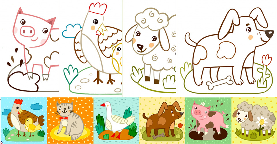 Farm animal coloring pages for toddlers with examples