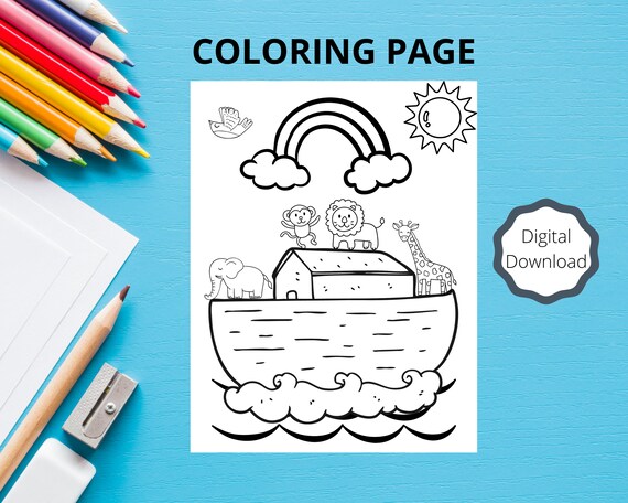 Kids coloring page noahs ark christian coloring page bible verse faith coloring page for kids