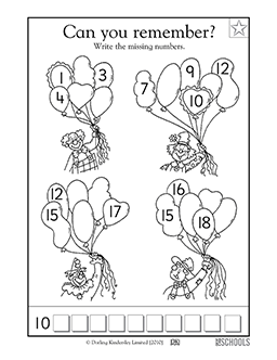 Write the missing numbers kindergarten preschool math worksheet