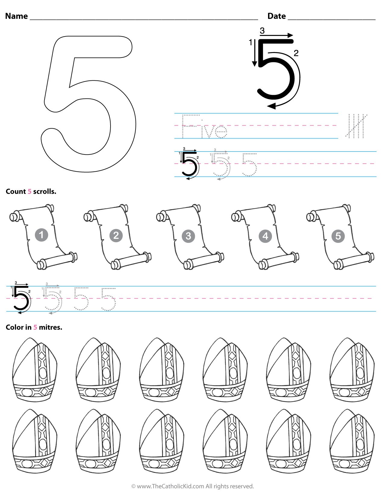 Catholic number worksheet preschool kindergarten coloring page