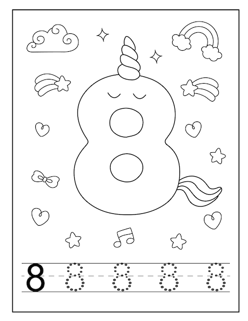 Premium vector unicorn number coloring page for little students