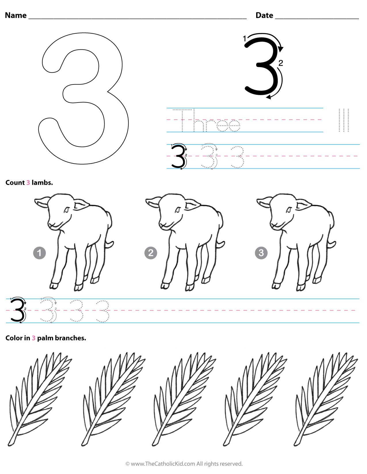 Catholic number worksheet preschool kindergarten coloring page