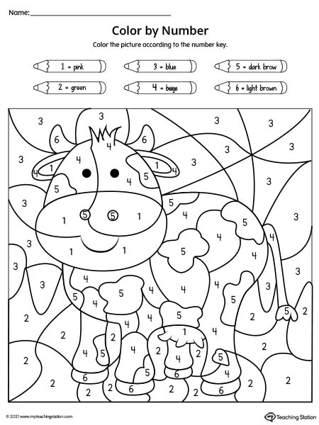 Kindergarten color by number printable worksheets