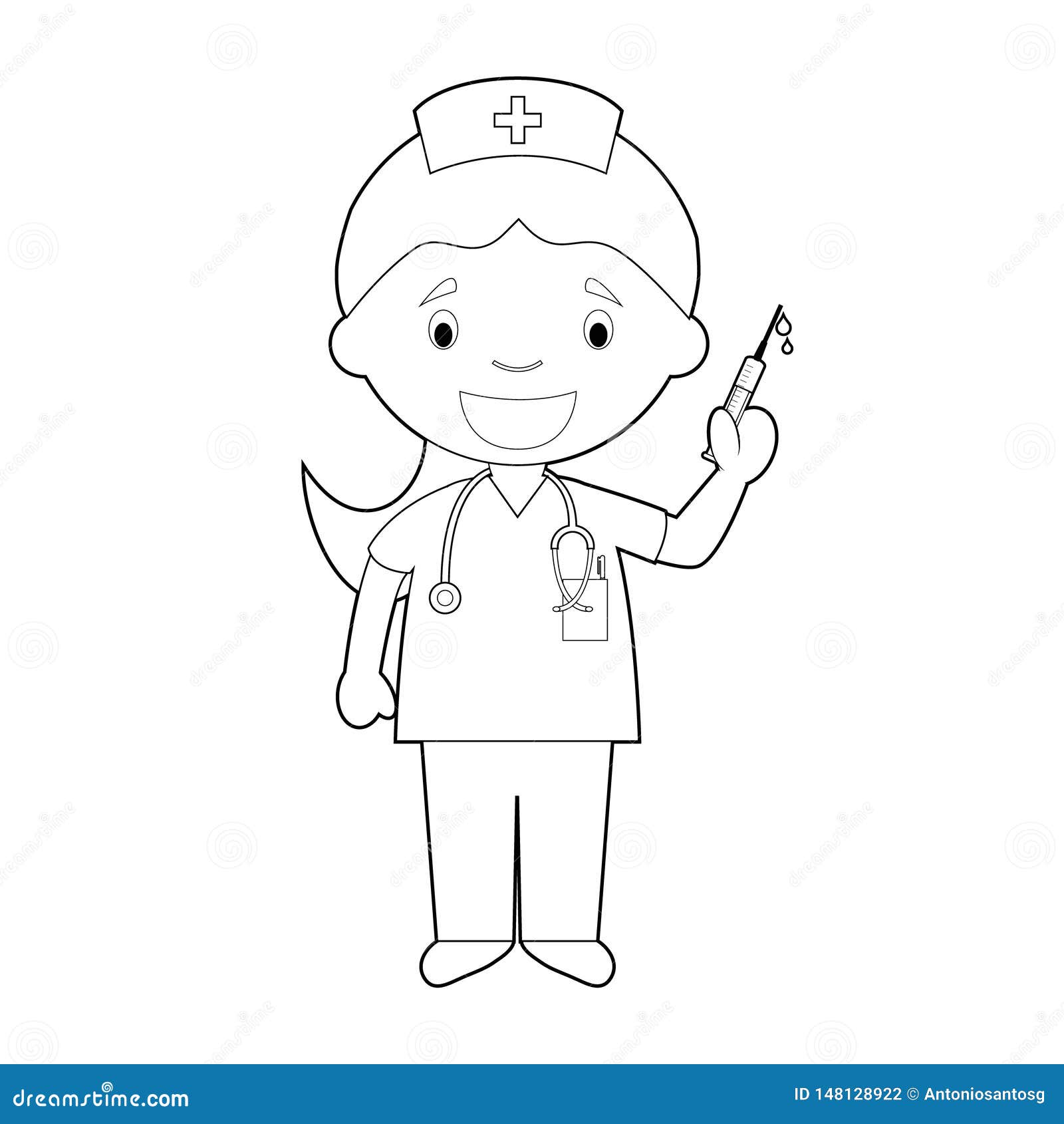 Easy coloring cartoon vector illustration of a nurse stock vector