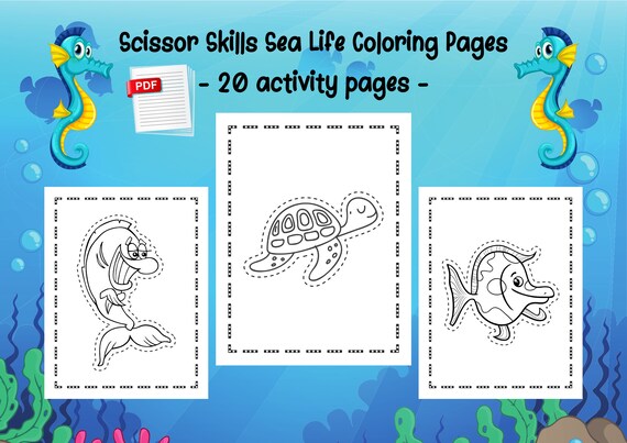 Sea life coloring pages for kids boys and girls ocean coloring book scissor skills for kindergartena and preschool printable pages