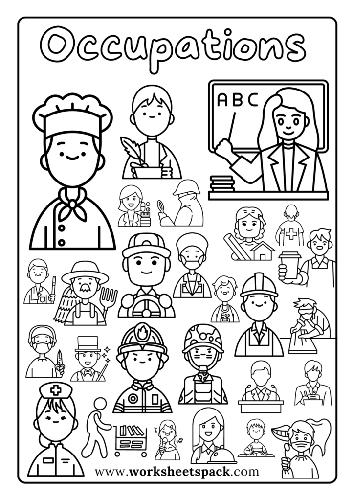 Jobs and occupations coloring pages free pdf