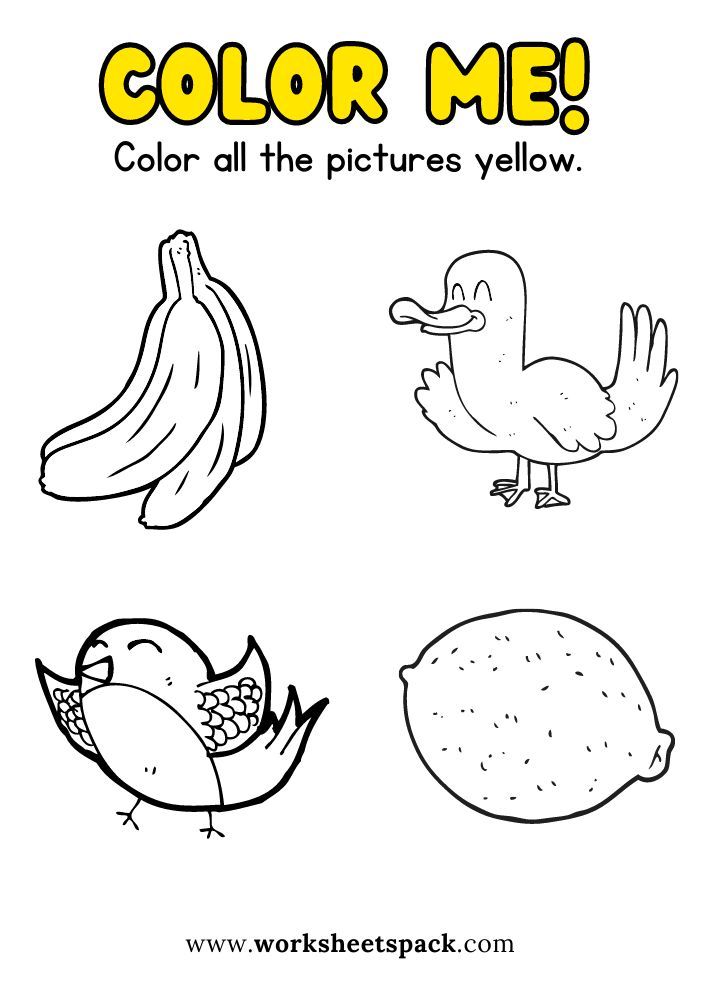 Yellow coloring page kindergarten coloring worksheets pdf color worksheets preschool activity sheets kindergarten activity sheets