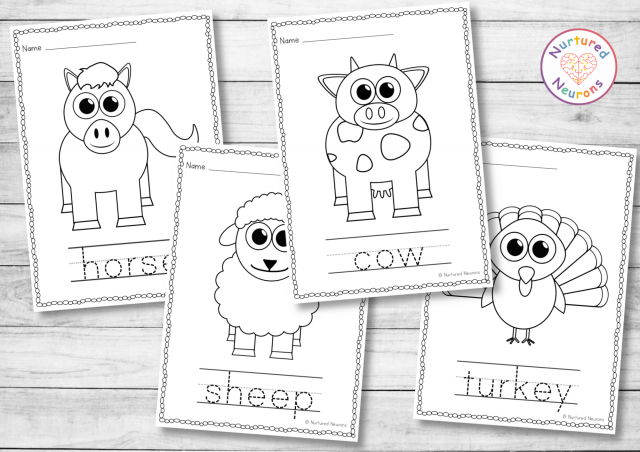 Simple farm animal tracing and coloring pages printable pdf