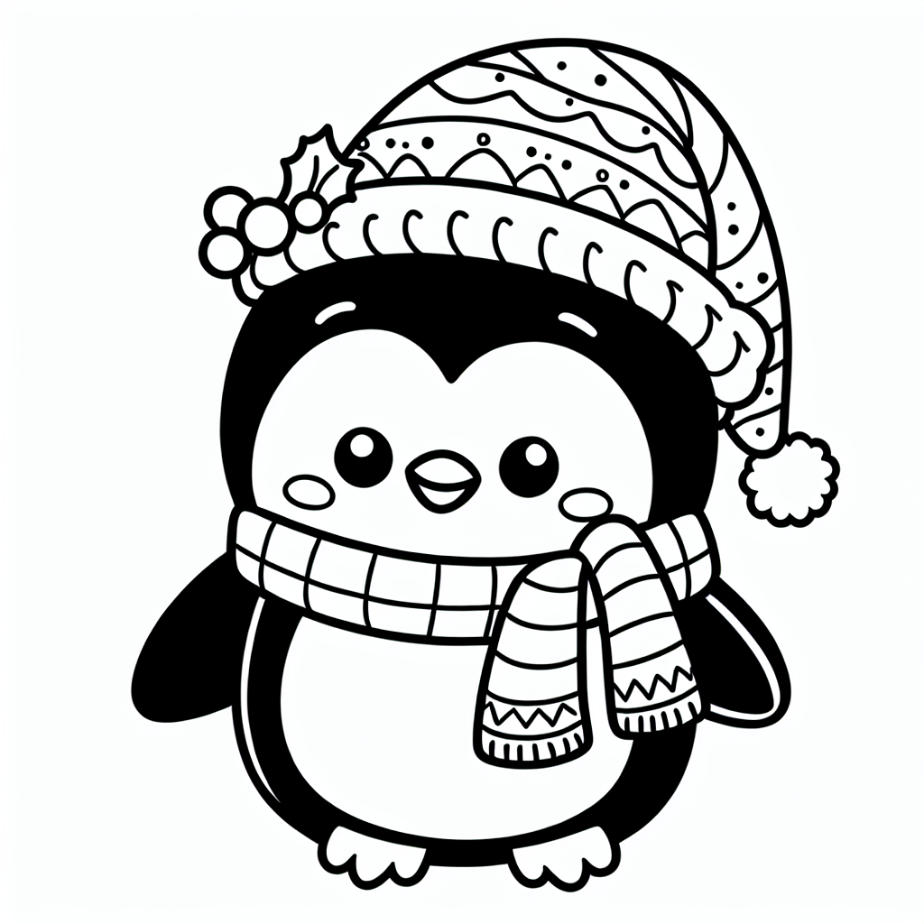 Christmas penguin coloring pages