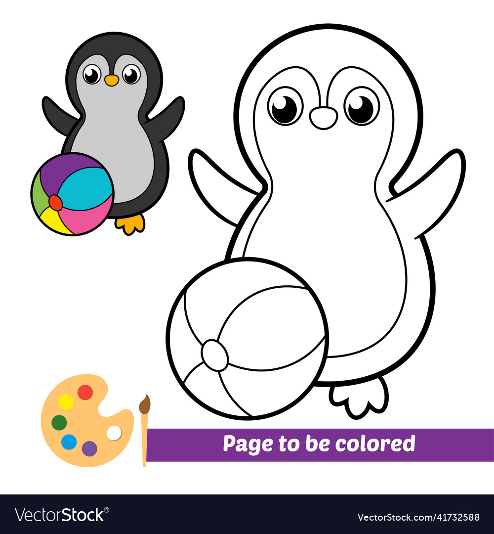 Coloring book for kids penguin playing ball vector image