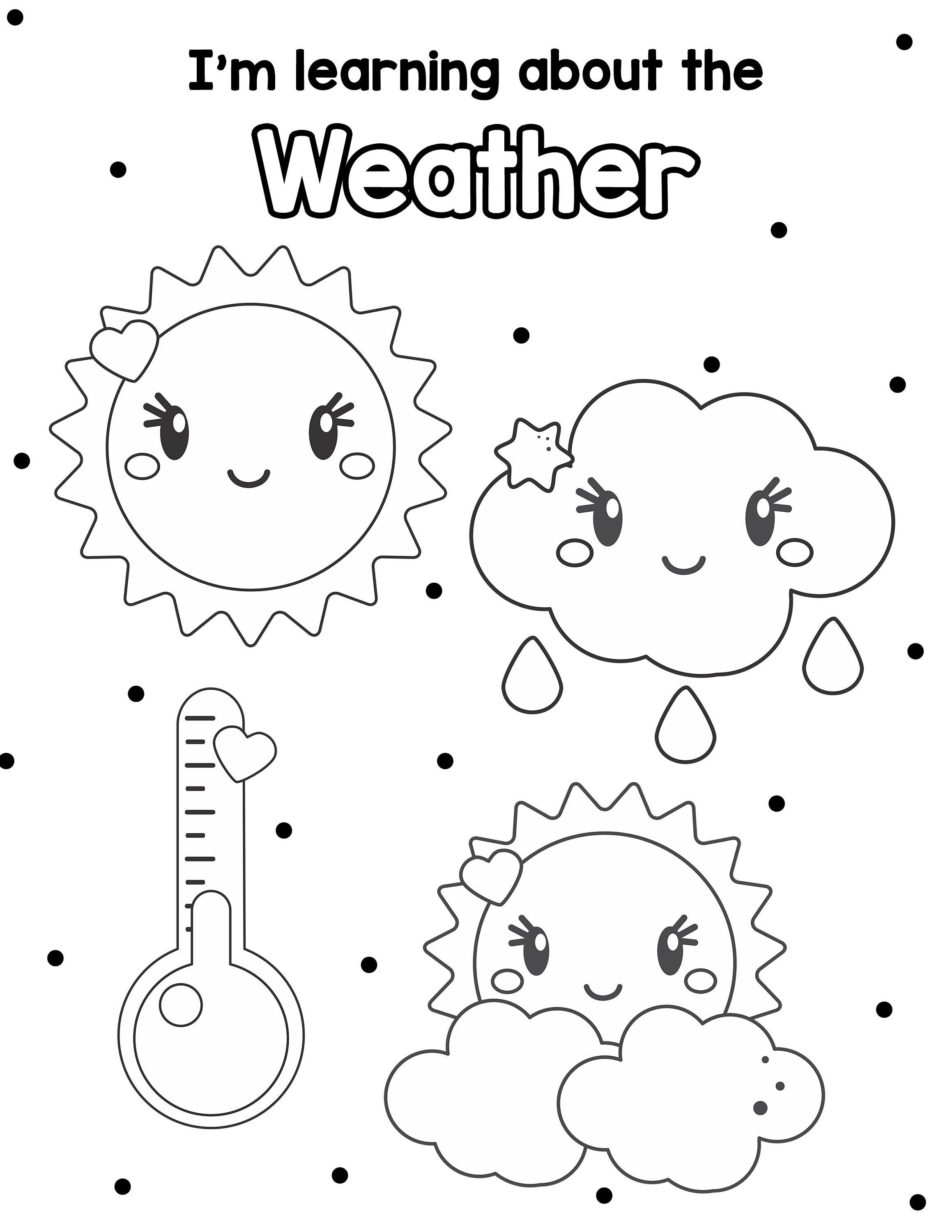 Weather coloring page preschool mothers day out daycare learning printable sunny cloudy rainy instant download