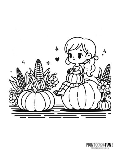 Free fall harvest coloring pages autumn pumpkin patches hay rides corn stalks at