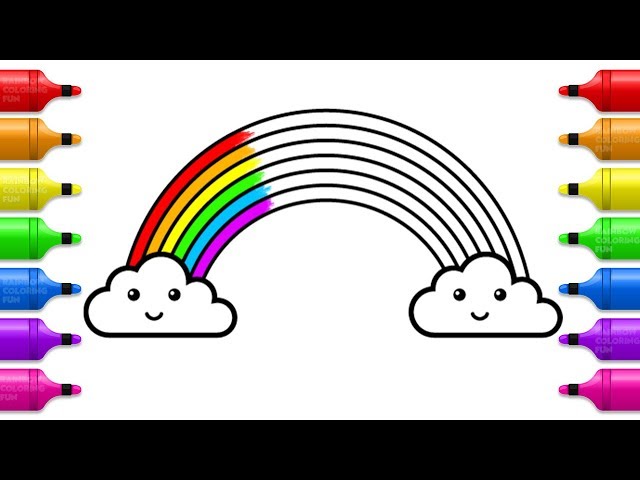 Cute rainbow coloring pages how to draw rainbow and clouds for kids