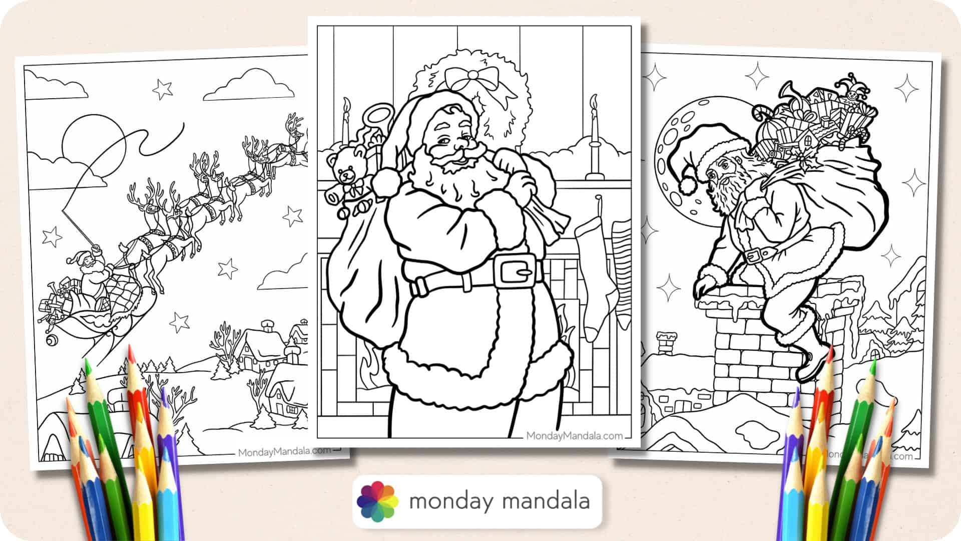 Santa coloring pages free pdf printables