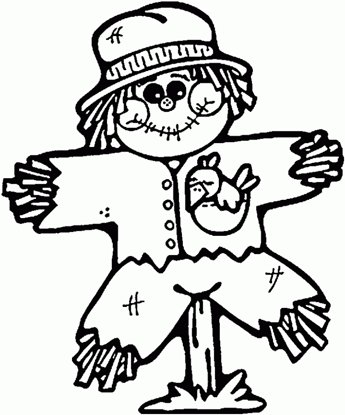 Cute scarecrow coloring page worksheets