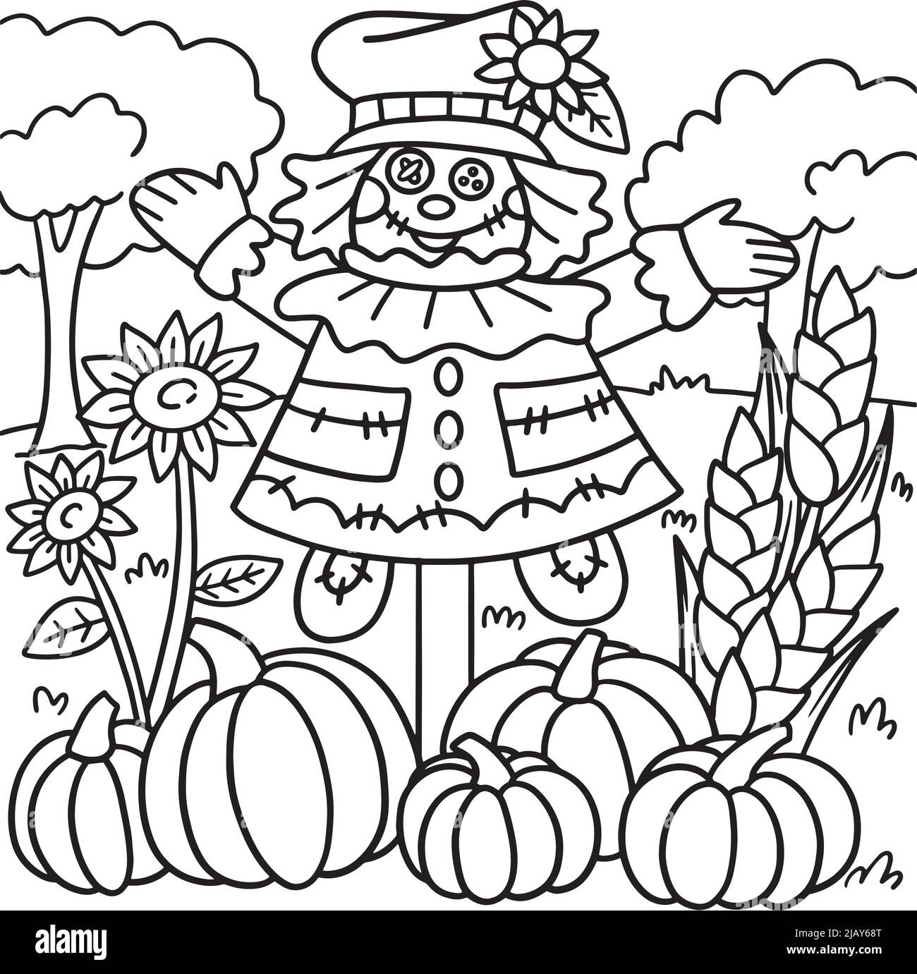 Scarecrow coloring page for kids stock vector image art