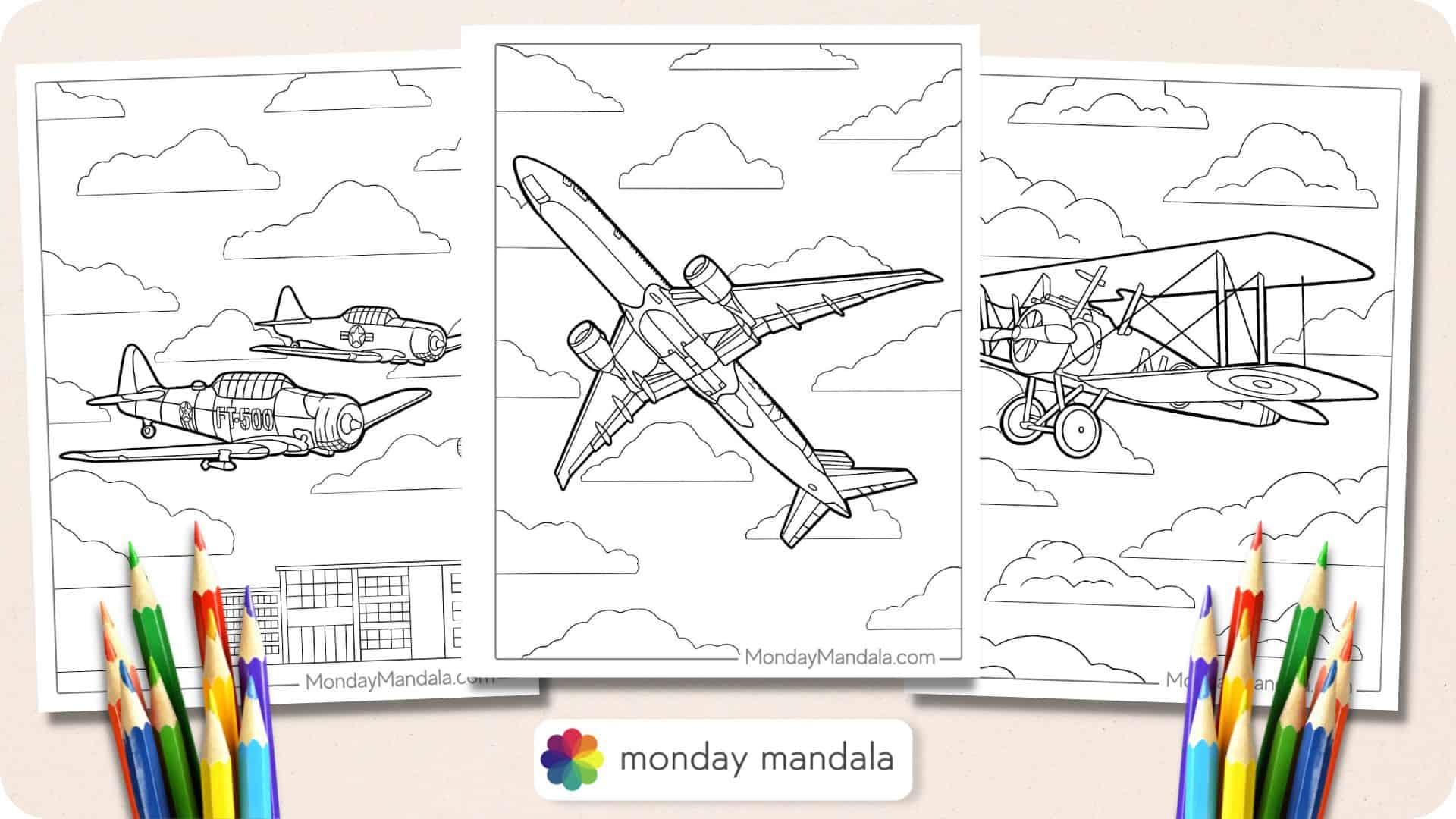 Airplane coloring pages free pdf printables