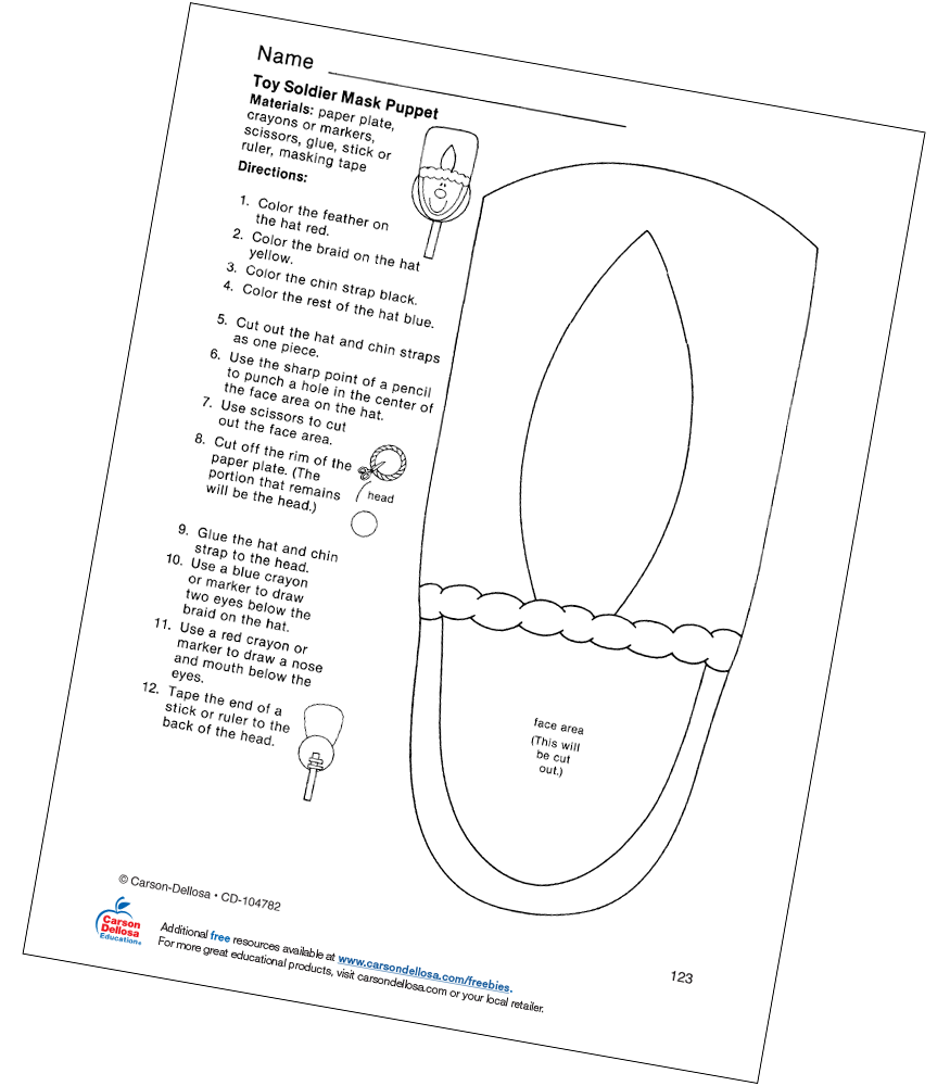 Toy soldier mask puppet craft free activity carson dellosa