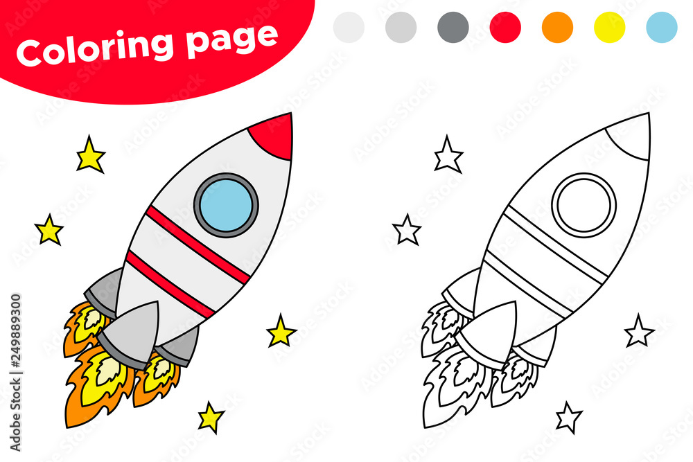 Educational game for preschool kids printable coloring page or book cartoon rocket space theme vector illustration vector