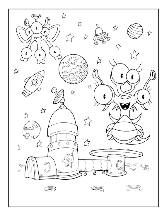 Digital download space fun coloring pages pages party package series of toddler and preschool download now