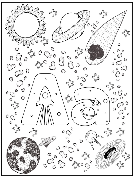 Abc space coloring pages preschool teaching learning tots birthday parties kindergarten activity