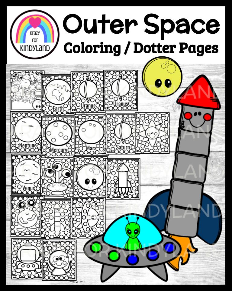 Space coloring dauber pages booklet moon planet sun astronaut alien