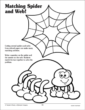 Matching spider and web patterns printable arts and crafts skills sheets