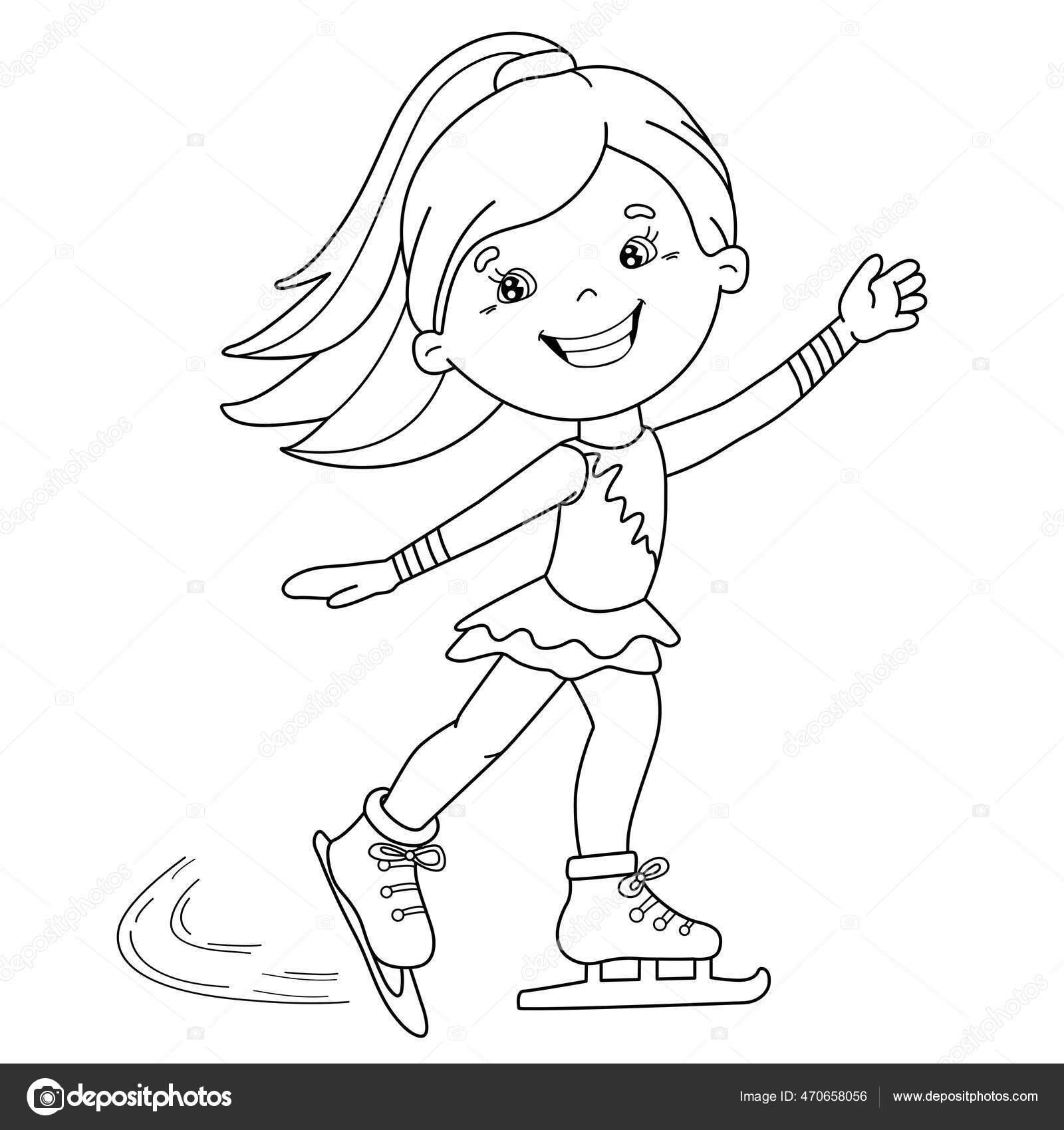 Coloring page outline cartoon girl skating winter sports coloring book stock vector by oleon