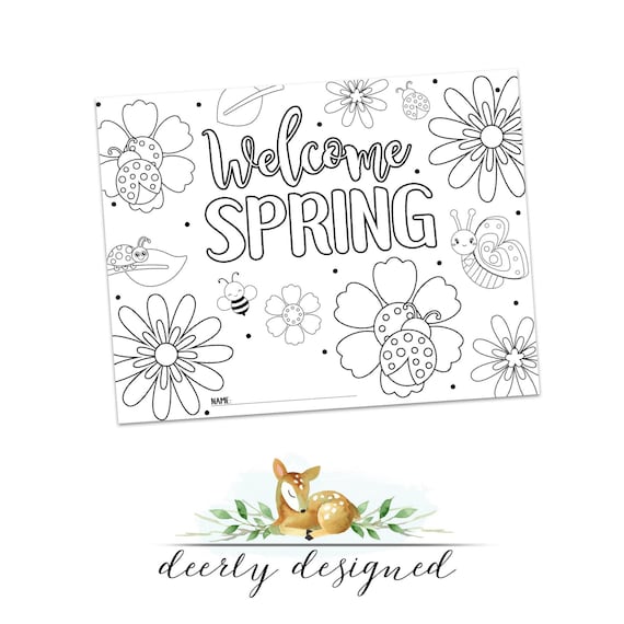 Wele spring coloring page preschool worksheet teacher printable spring theme spring activity instant download spring unit