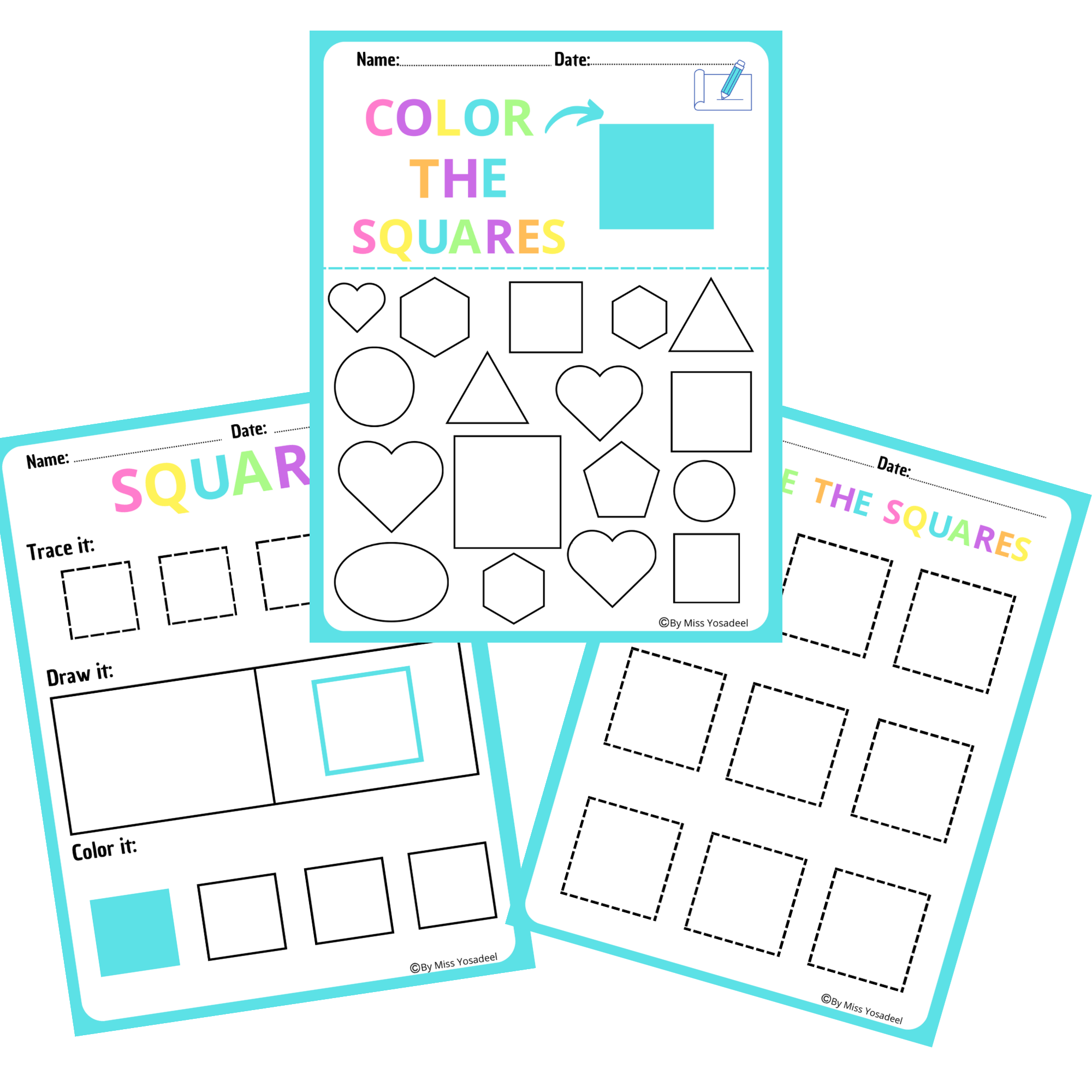 Square colorful fun shape worksheets toddlers find color draw and trace made by teachers