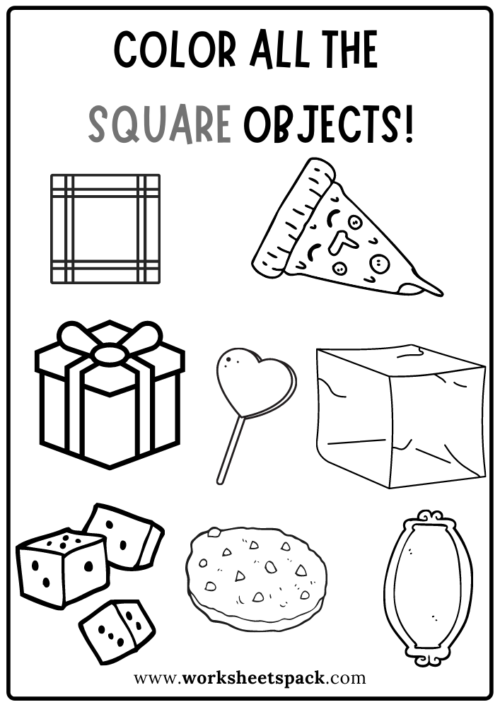 Color all the squares worksheet square shape activity sheets free printable for kids