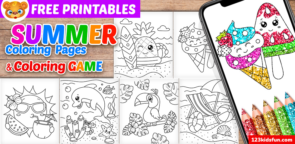 Kids fun apps on x ð check our free printable summer coloring pages for kids print all pictures for free there are ice cream surfing in the summer sun summer beach