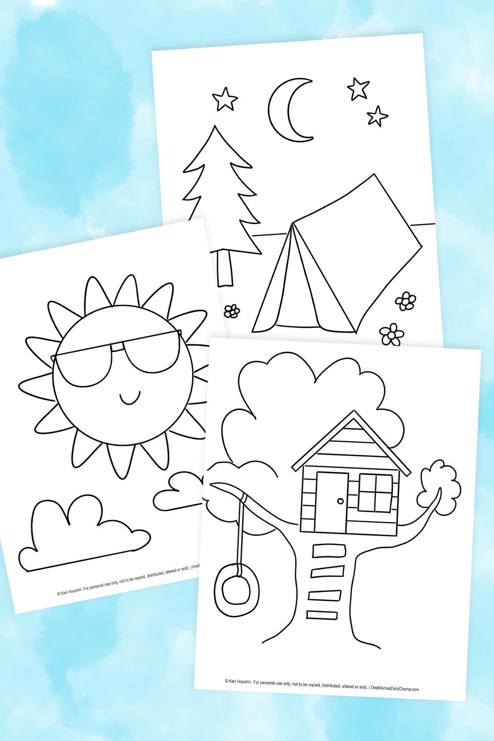 Printable summer coloring pages sun treehouse camping