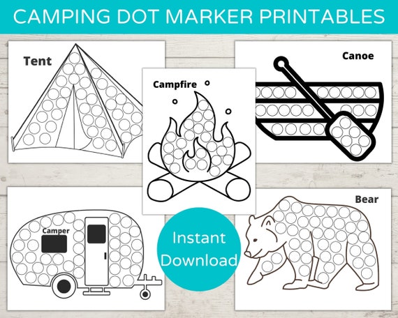 Camping theme dot marker printables do a dot printable toddler activity camp dot art dot marker activity instant download