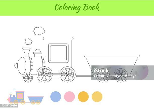 Coloring book train for children printable worksheet educational activity page for preschool years kids and toddlers with transport cartoon colorful vector illustration stock illustration