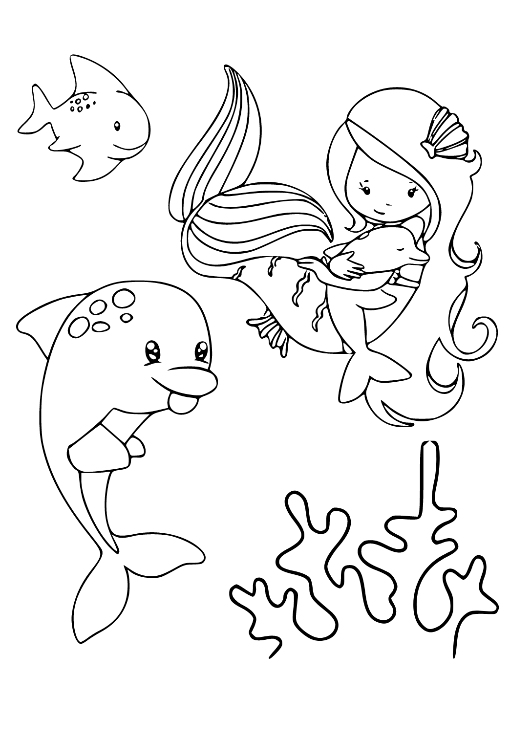 Free printable under the sea mermaid coloring page for adults and kids