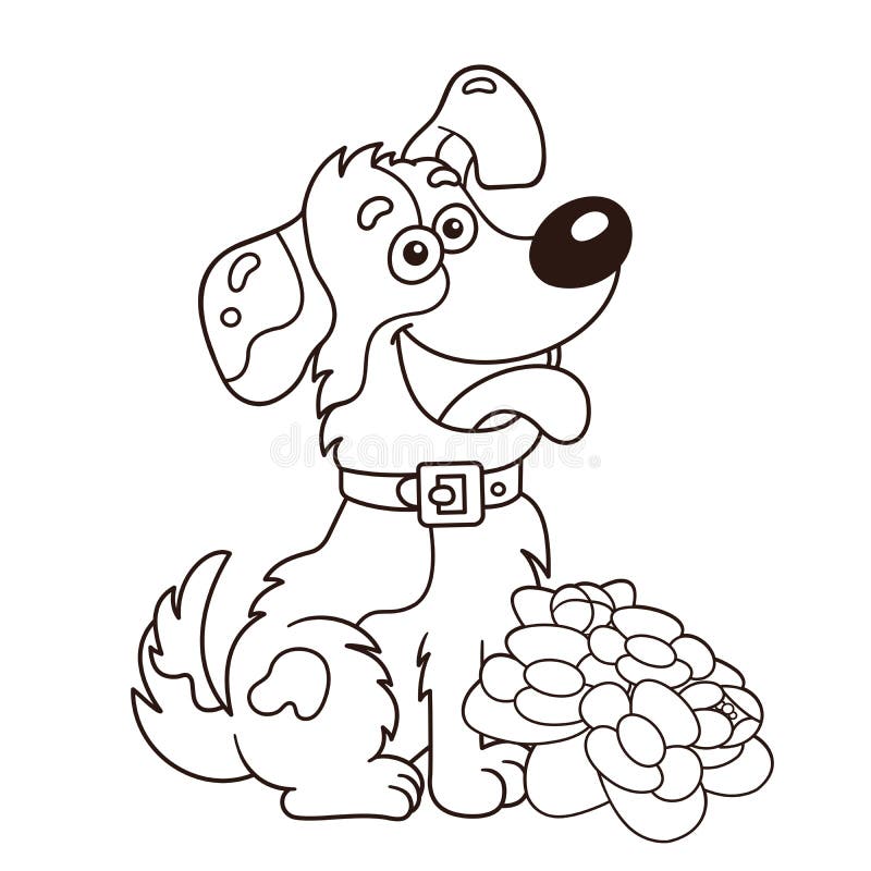 Coloring page outline of cartoon dog with flowers greeting card birthday valentines day stock vector