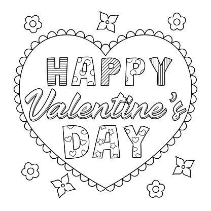 Happy valentines day coloring page for kids stock illustration