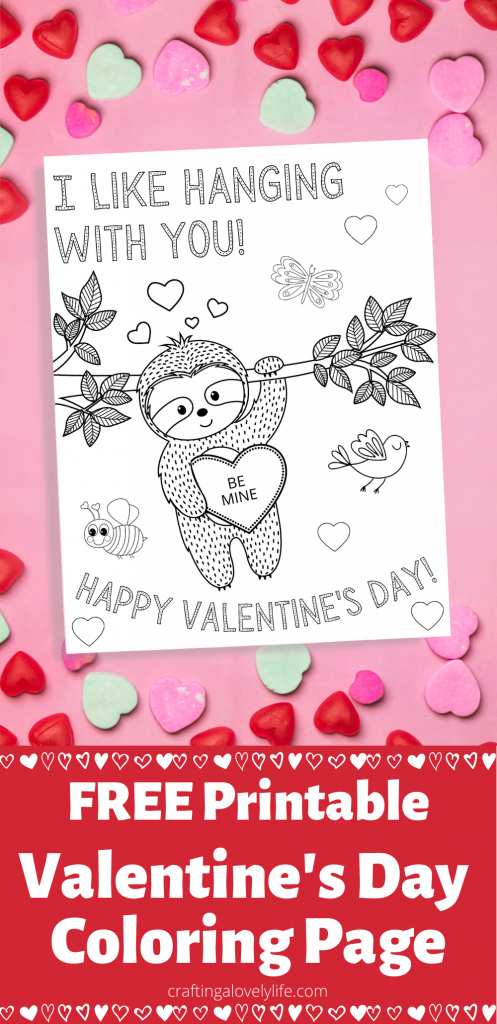 Sloth valentines day coloring page